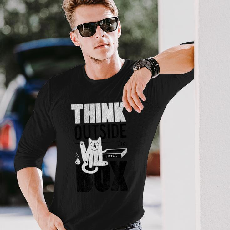 Think Outside The Litter Box Cat Kitty Butt Poop Lick Long Sleeve T-Shirt Gifts for Him