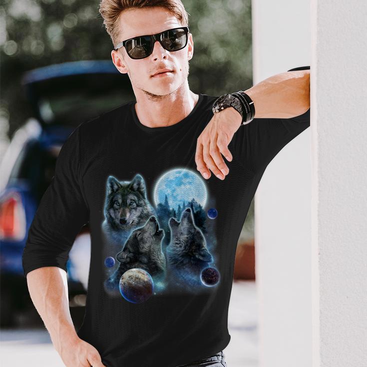 Three Wolf Howling And Moon Long Sleeve T-Shirt Gifts for Him