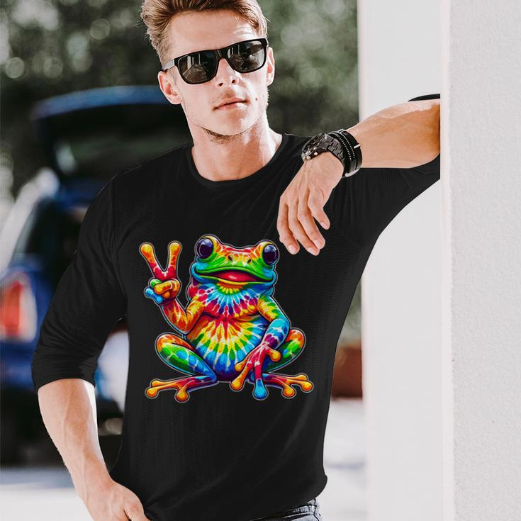 Tie-Dye Frog Peace Sign Hippie Long Sleeve T-Shirt Gifts for Him