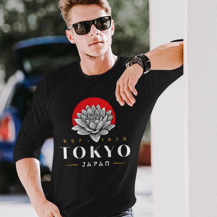 Tokyo Japan Lotus 1873 Vintage Retro Kanji Souvenir Langarmshirts Geschenke für Ihn