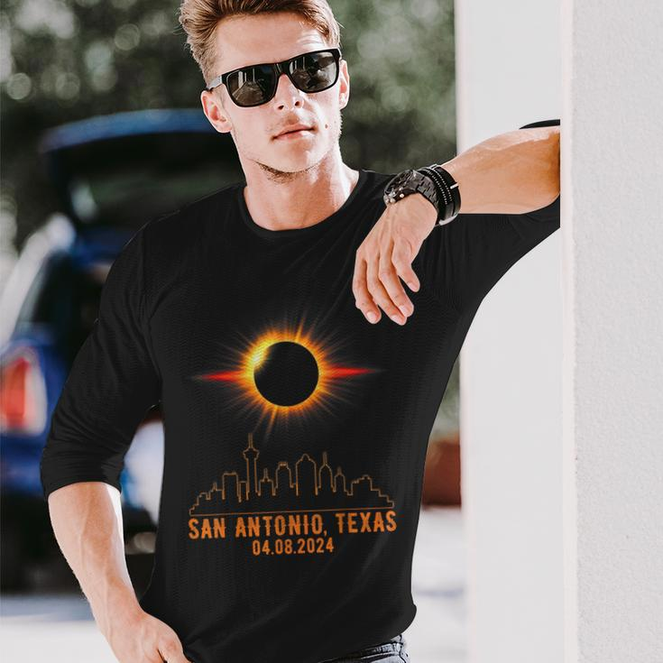 Total Solar Eclipse 04082024 San Antonio Texas Long Sleeve T-Shirt Gifts for Him