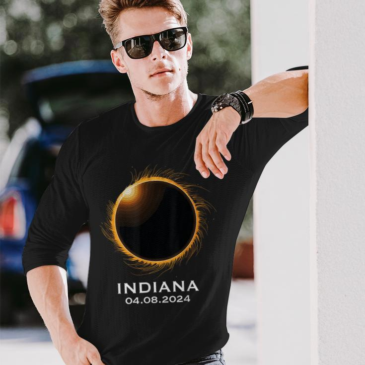 Total Solar Eclipse 2024 April Totality 04082024 Indiana Long Sleeve T-Shirt Gifts for Him