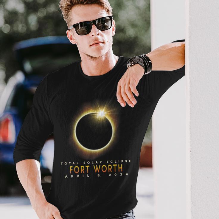 Total Solar Eclipse 2024 Fort Worth April 8 2024 Moon Long Sleeve T-Shirt Gifts for Him