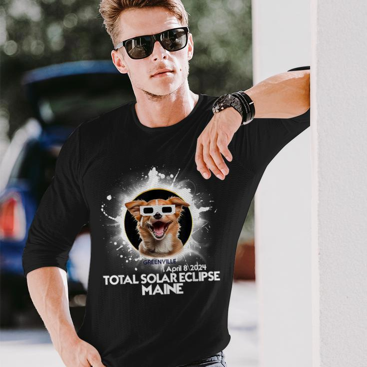 Total Solar Eclipse 2024 Greenville Maine Eclipse Dog Long Sleeve T-Shirt Gifts for Him