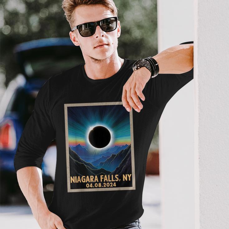 Total Solar Eclipse 2024 Niagara Falls New York Vintage Long Sleeve T-Shirt Gifts for Him