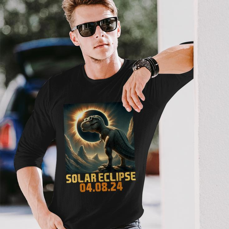 Total Solar Eclipse 2024Rex Dinosaur With Eclipse Glasses Long Sleeve T-Shirt Gifts for Him