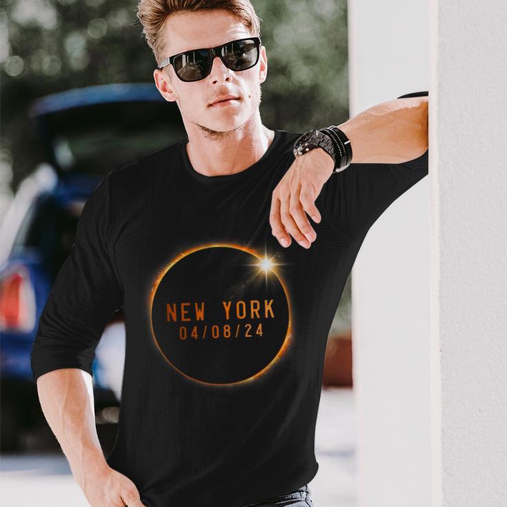 Total Solar Eclipse 2024 Totality New York Long Sleeve T-Shirt Gifts for Him