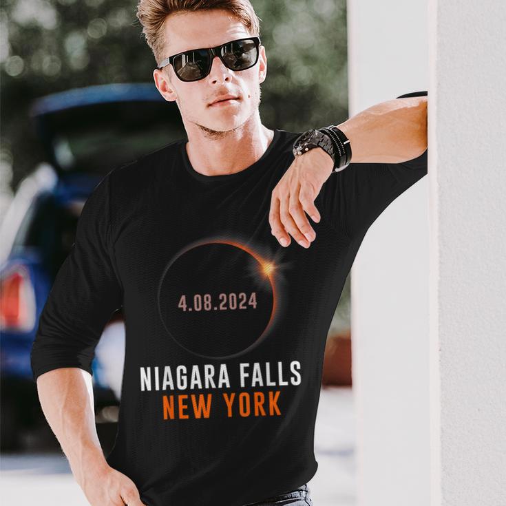 Total Solar Eclipse 2024 Totality Niagara Falls New York Long Sleeve T-Shirt Gifts for Him