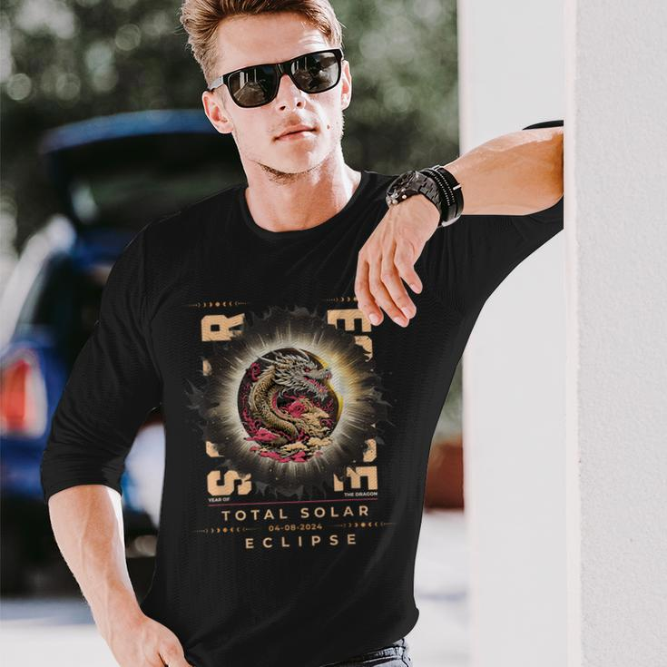 Total Solar Eclipse 2024 In The Year Of The Dragon Long Sleeve T-Shirt Gifts for Him