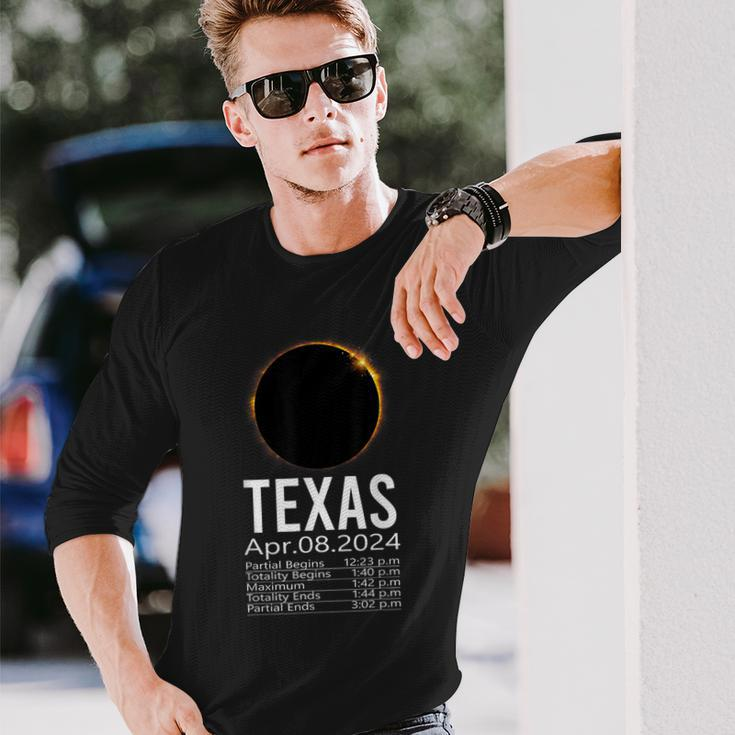Total Solar Eclipse Apr 8 2024 Totality Texas Schedule Time Long Sleeve T-Shirt Gifts for Him