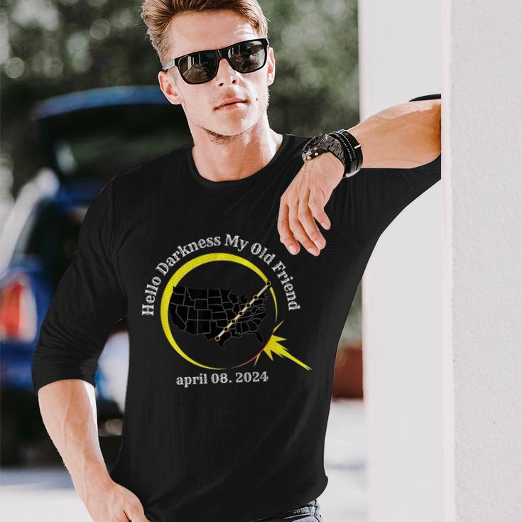 Total Solar Eclipse April 08 2024 Tour Of America Usa Map Long Sleeve T-Shirt Gifts for Him