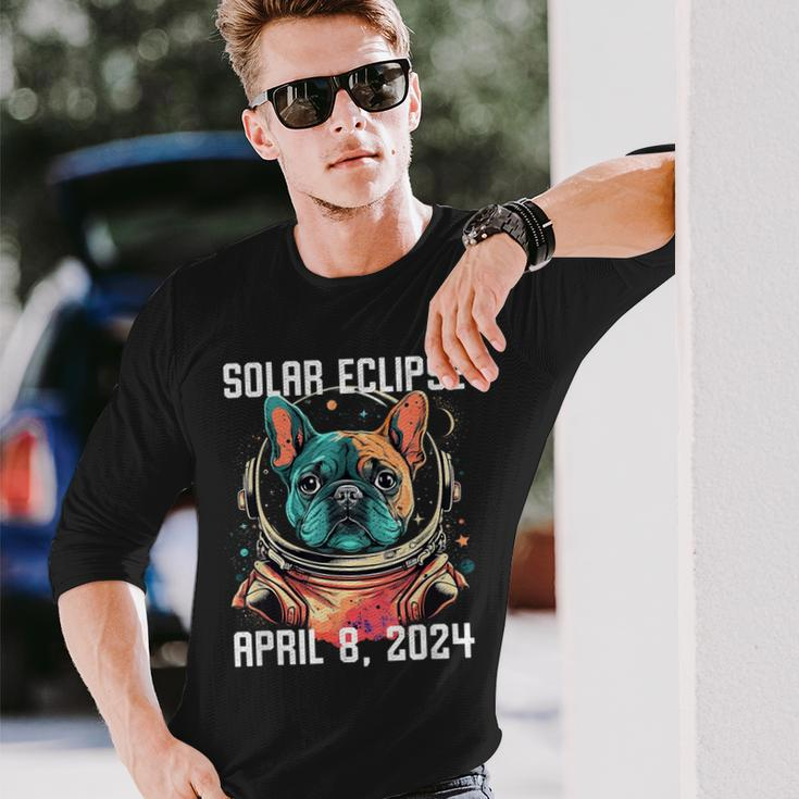 Total Solar Eclipse April 8 2024 French Bulldog Long Sleeve T-Shirt Gifts for Him
