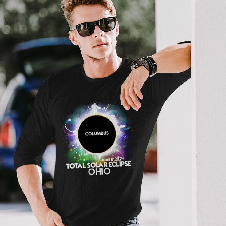 Total Solar Eclipse Columbus Ohio 2024 Colorful Totality Long Sleeve T-Shirt Gifts for Him