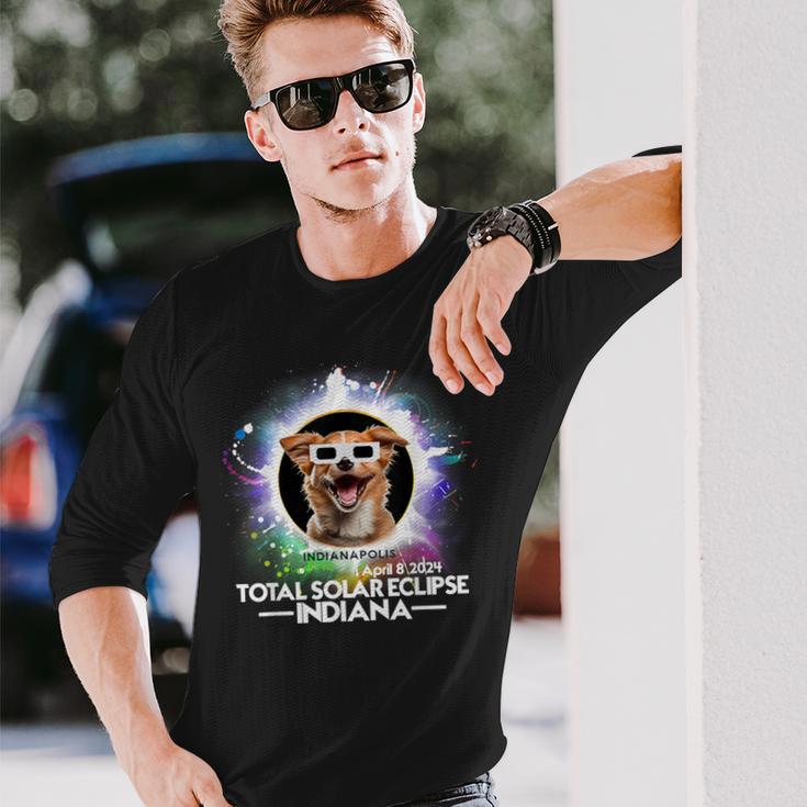 Total Solar Eclipse Indianapolis Indiana 2024 Astronomy Dog Long Sleeve T-Shirt Gifts for Him