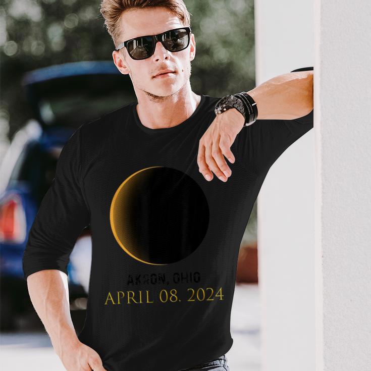 Total Solar Eclipse Spring April 8 2024 Akron Ohio Long Sleeve T-Shirt Gifts for Him