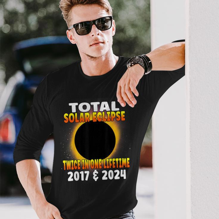Total Solar Eclipse Twice In One Lifetime 2017 & 2024 Cosmic Long Sleeve T-Shirt Gifts for Him