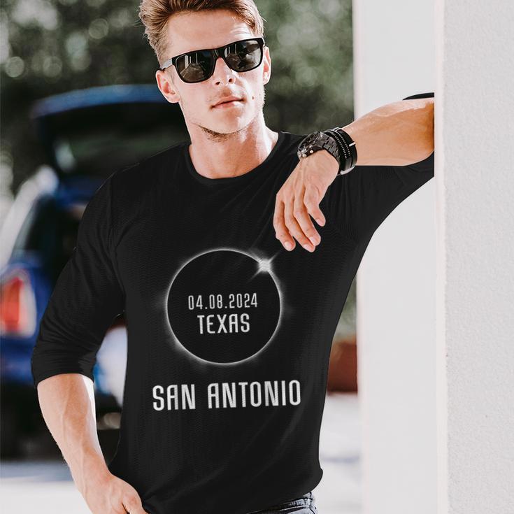 Totality 04 08 24 Total Solar Eclipse 2024 San Antonio Texas Long Sleeve T-Shirt Gifts for Him