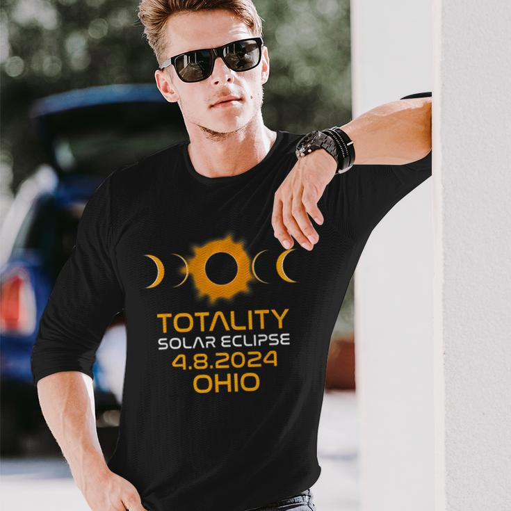 Totality Eclipse Path Of Totality Ohio America 2024 Eclipse Long Sleeve T-Shirt Gifts for Him