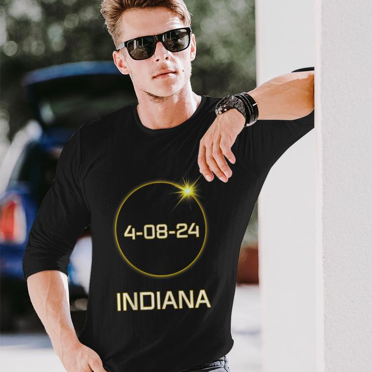 Totality Path 2024 Indiana Total Eclipse Pocket Long Sleeve T-Shirt Gifts for Him
