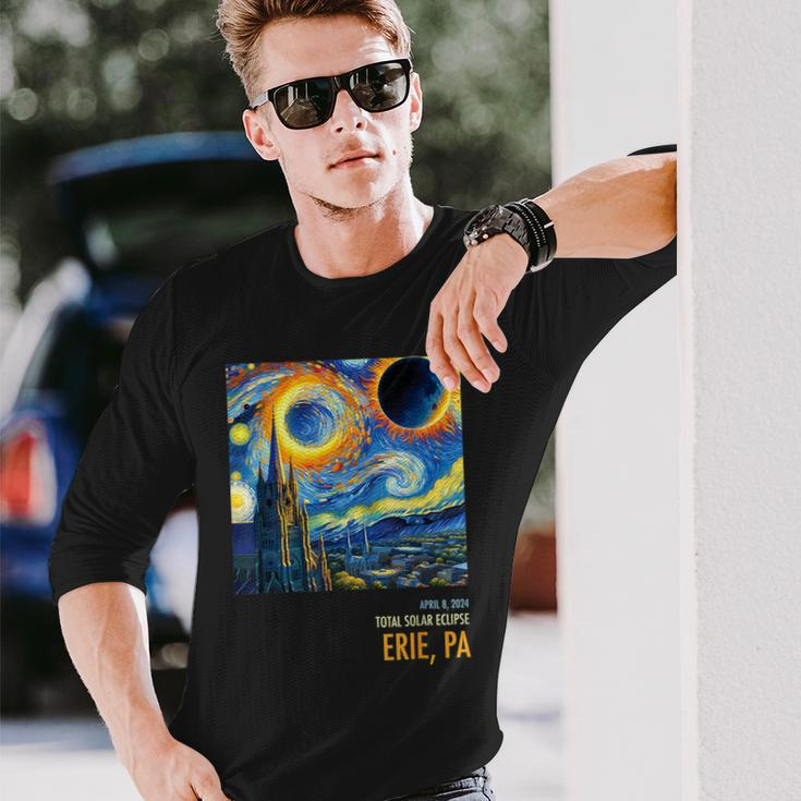 Totality Total Solar Eclipse 04 8 2024 Erie Pa Starry Night Long Sleeve T-Shirt Gifts for Him