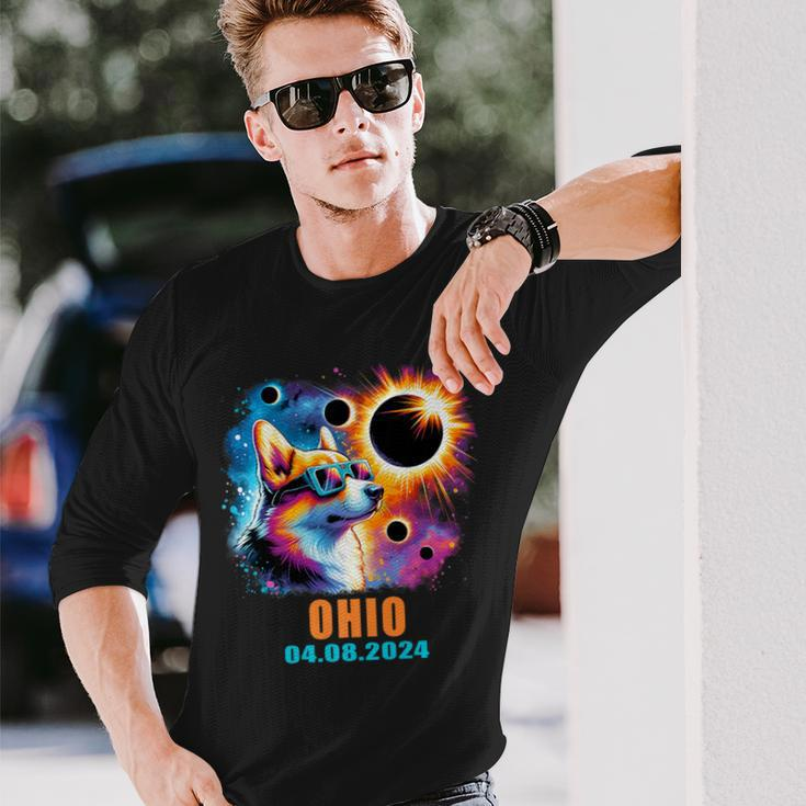 Totality Total Solar Eclipse 2024 Ohio Corgi Dog Long Sleeve T-Shirt Gifts for Him
