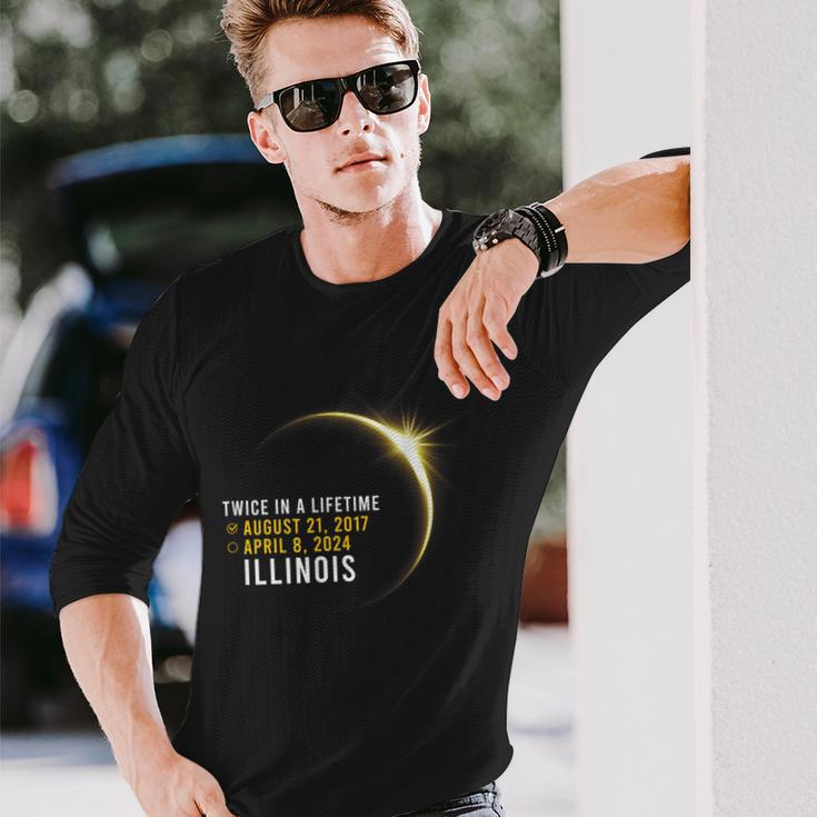 Totality Twice In A Lifetime Solar Eclipse 2024 Illinois Long Sleeve T-Shirt Gifts for Him