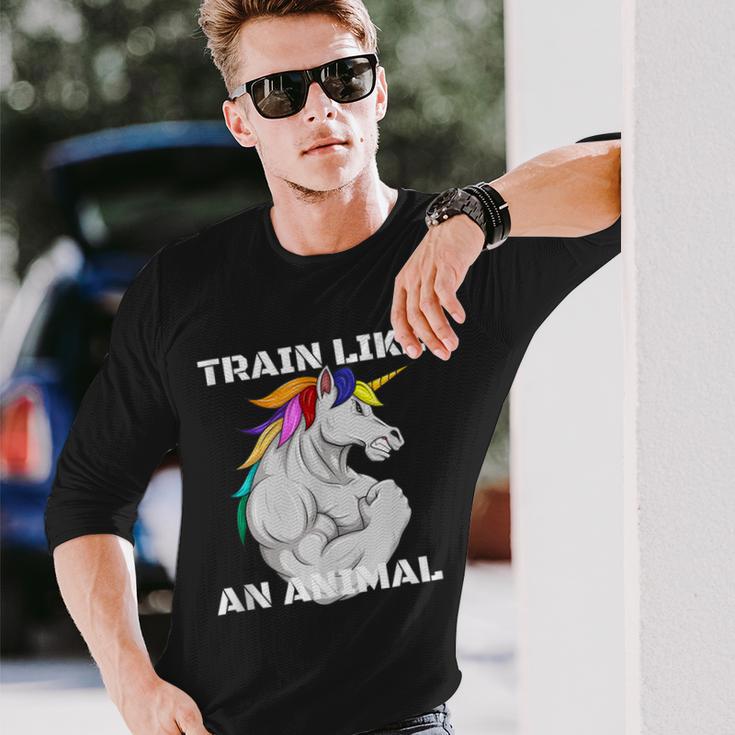 Train Like An Animal Unicorn Weightlifting Muscle Fitness Long Sleeve T-Shirt Gifts for Him