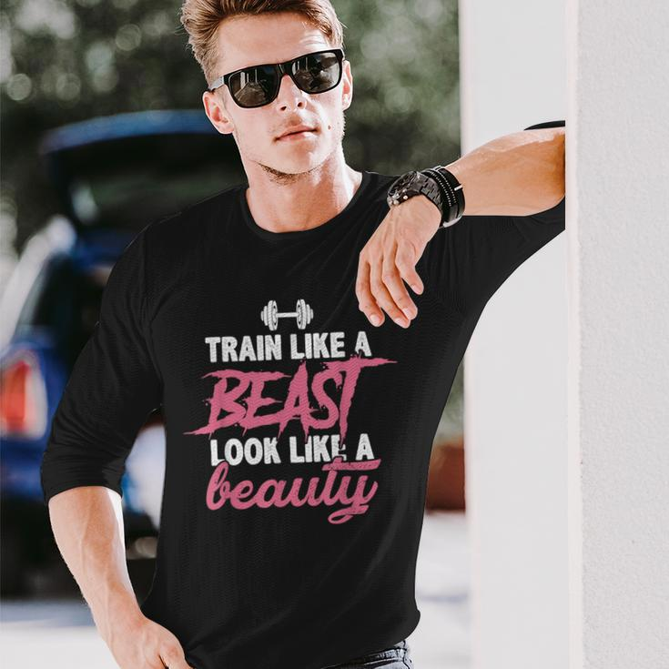 Train Like A Beast Look Like A Beauty Gym Personal Trainer Long Sleeve T-Shirt Gifts for Him
