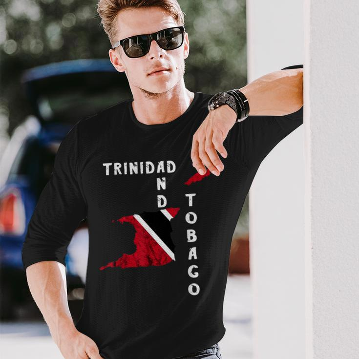 Trinidad And Tobago Map Pride Trinidadian Roots Flag Long Sleeve T-Shirt Gifts for Him