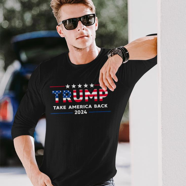 Trump 2024 Take America Back American Flag Trump 2024 Long Sleeve T-Shirt Gifts for Him