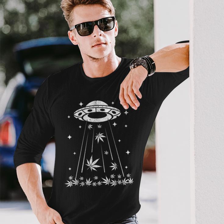 Ufo Alien Cannabis 420 Weed Marijuana Thc Stoner Long Sleeve T-Shirt Gifts for Him