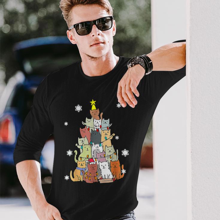 Ugly Christmas Sweater Cat Tree Xmas Cat Long Sleeve T-Shirt Gifts for Him