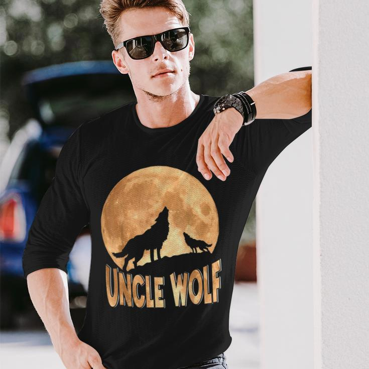 Uncle Wolf Happy Father's Day Matching Wolf Lover Long Sleeve T-Shirt Gifts for Him