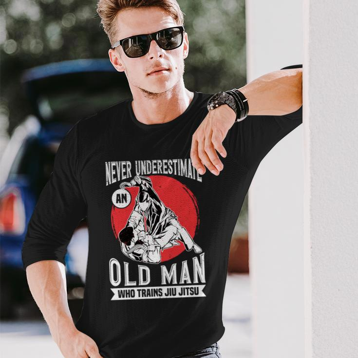 Never Underestimate An Old Guy Who Trains Jiu Jitsu Long Sleeve T-Shirt Gifts for Him