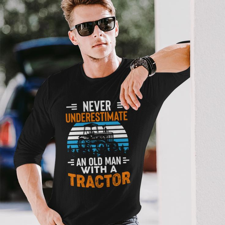Never Underestimate An Old Man Tractor Farmer Dad Men Long Sleeve T-Shirt Gifts for Him