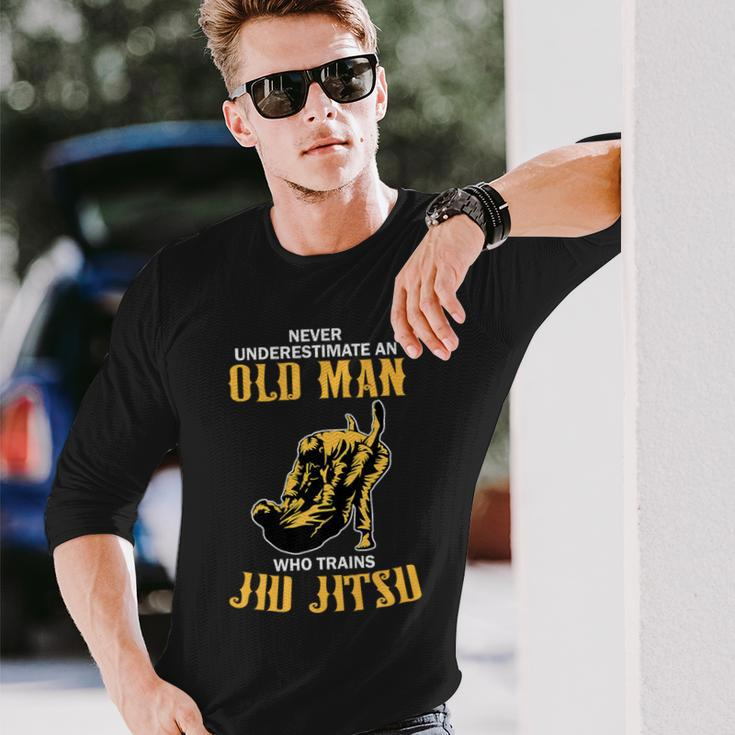 Never Underestimate An Old Man Training Brazilian Jiu Jitsu Long Sleeve T-Shirt Gifts for Him