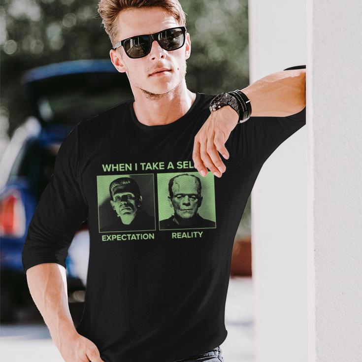 Universal Monsters Frankenstein Expectation Vs Reality Meme Long Sleeve T-Shirt Gifts for Him