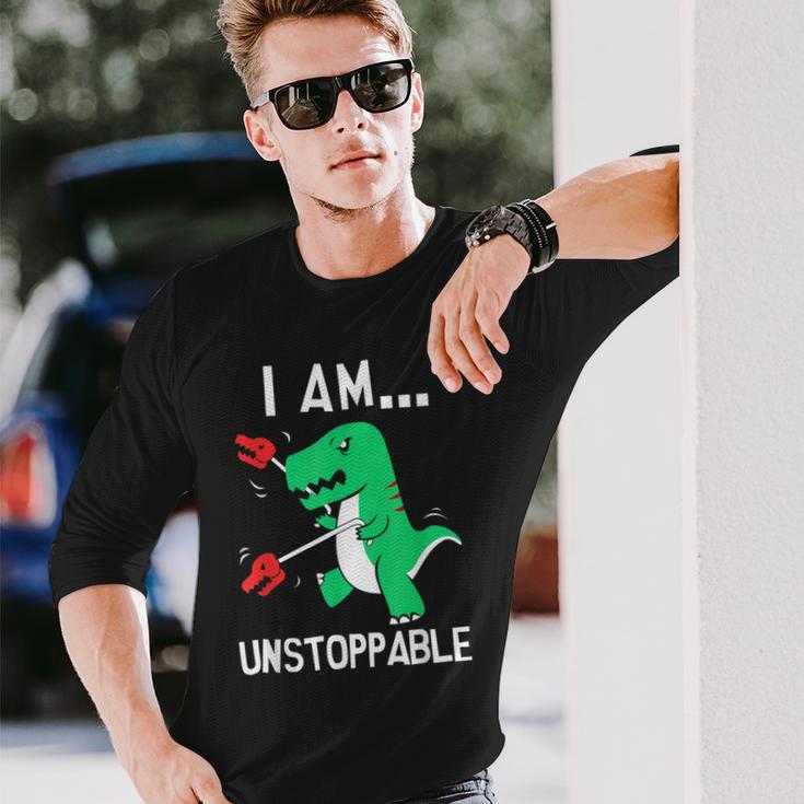 I Am Unstoppable T-Rex Dinosaur Claw Grabber Xmas Long Sleeve T-Shirt Gifts for Him