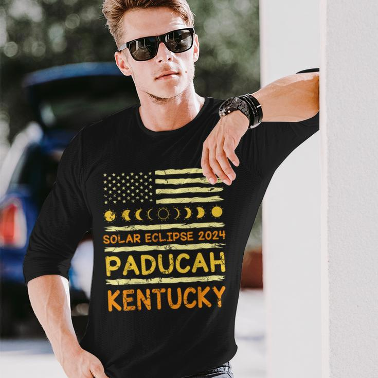 Us Flag America Total Solar Eclipse 2024 In Paducah Kentucky Long Sleeve T-Shirt Gifts for Him
