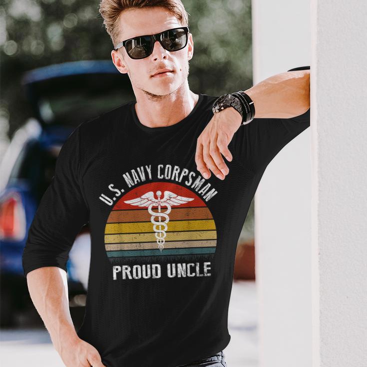 Us Navy Corpsman Proud Uncle Vintage Long Sleeve T-Shirt Gifts for Him