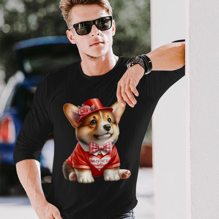 Valentines Day Corgi Heart Couples Love Corgi Dog Lovers Long Sleeve T-Shirt Gifts for Him