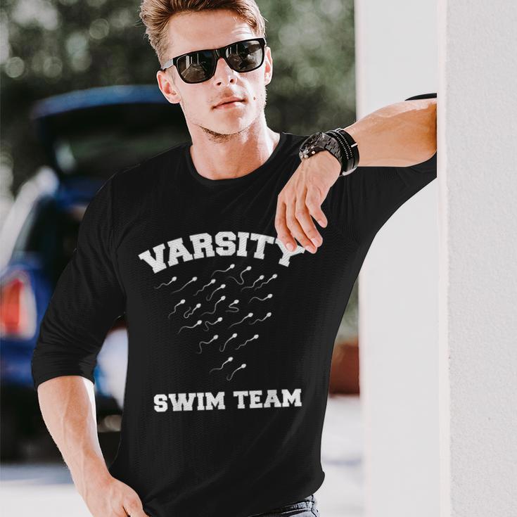 Varsity Swim Team Swimming Sperm Long Sleeve T-Shirt Gifts for Him