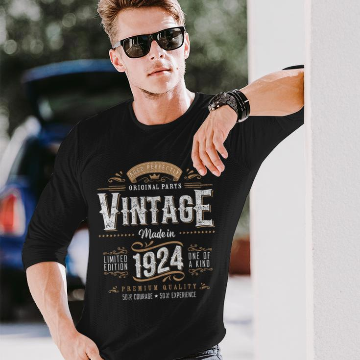 Vintage 1924 100Th Birthday Decoration 100 Year Old Men Long Sleeve T-Shirt Gifts for Him
