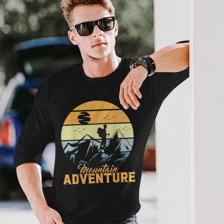 Vintage Adventure Awaits Explore The Mountains Camping Long Sleeve T-Shirt Gifts for Him