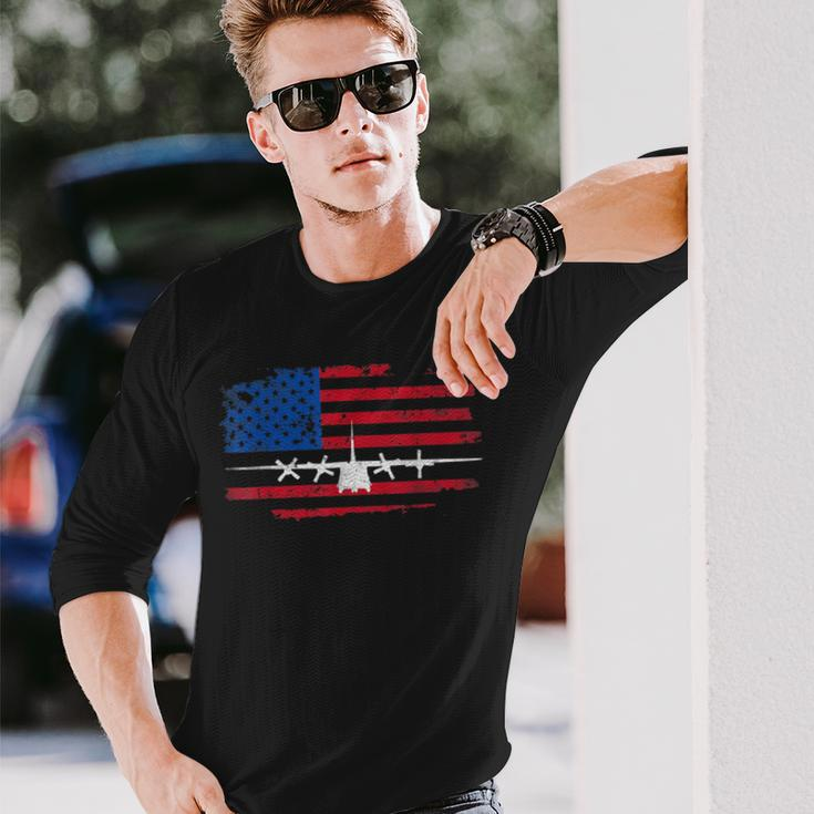 Vintage American Flag C-130 Military Plane Pilot Long Sleeve T-Shirt Gifts for Him