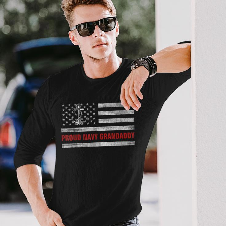 Vintage American Flag Proud Navy Grandaddy Veteran Day Long Sleeve T-Shirt Gifts for Him