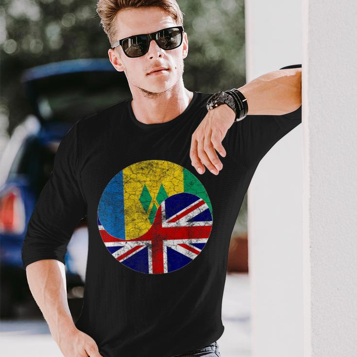 Vintage British & St Vincent And The Grenadines Flags Long Sleeve T-Shirt Gifts for Him