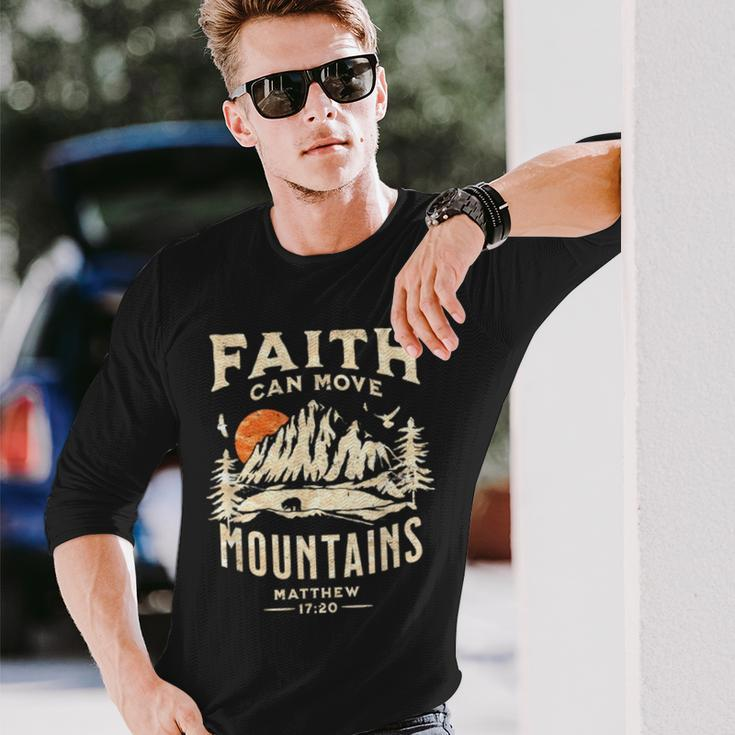 Vintage Faith Can Move Mountains Christian Long Sleeve T-Shirt Gifts for Him