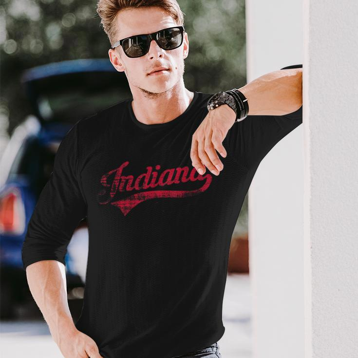 Vintage Indiana Hoosier State Distressed Pride Apparel Long Sleeve T-Shirt Gifts for Him