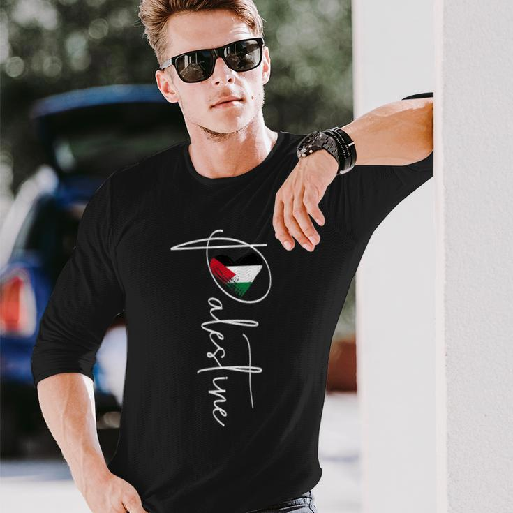 Vintage Palestine Flag Palestine Heart Palestine Trip 2024 Long Sleeve T-Shirt Gifts for Him